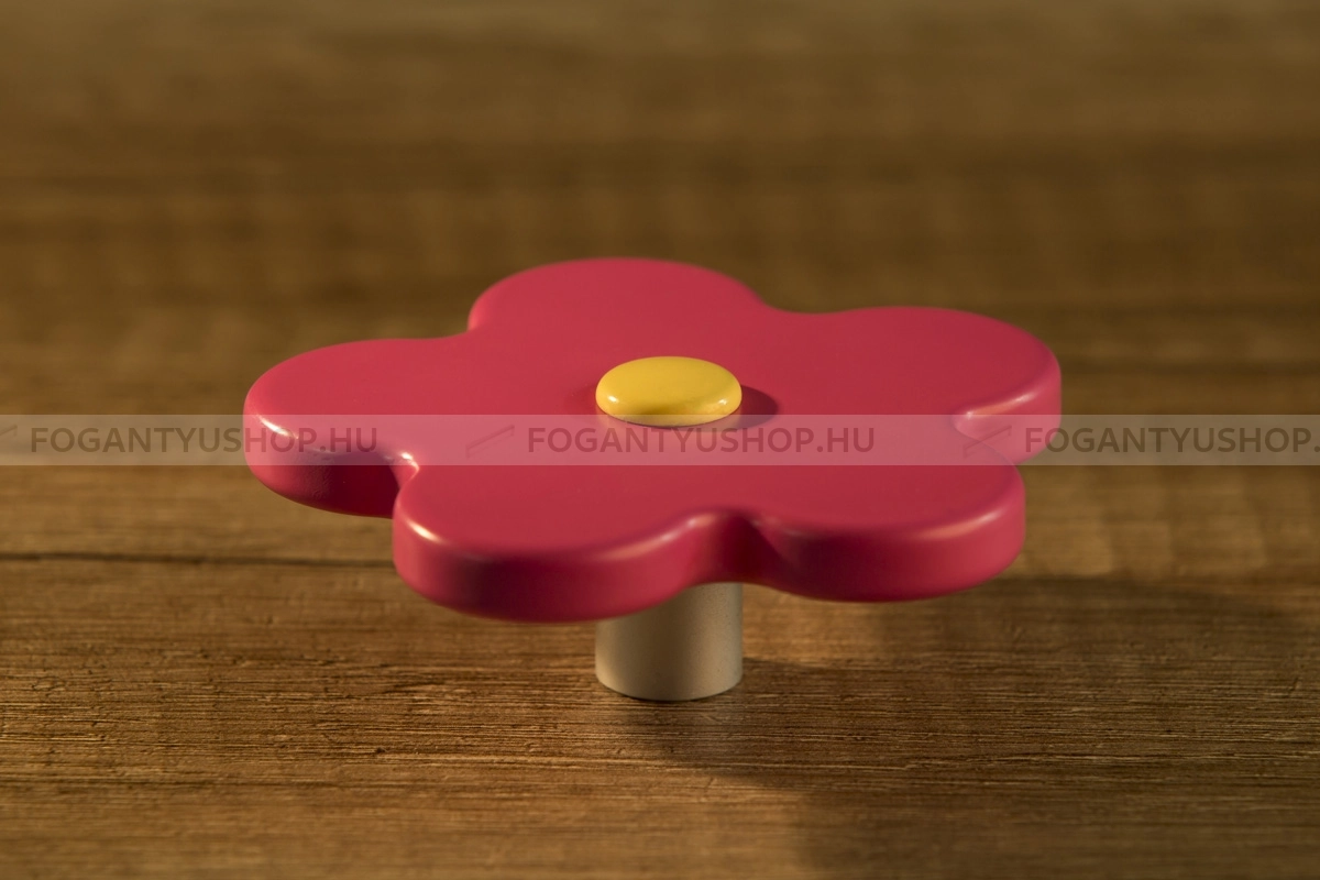 RUJZ DESIGN Bútorfogantyú - Gyerek virág 816.70 Rózsaszín - 1 furatos - Alumínium MCrE, Sárga , Rózsaszín  - Zamak fém ötvözet, Farmer szövet - Színes gyerekbútor fogantyú