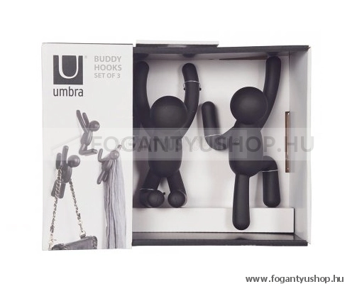UMBRA BUDDY - Fogas szett - Emberke formájú - 3 darabos - Műanyag - Fekete