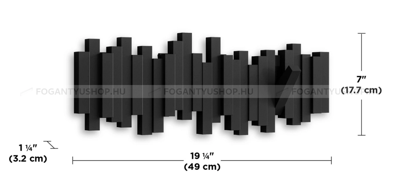 UMBRA STICKS - Fogas 5 lehajtható akasztóval - Műanyag - Fekete