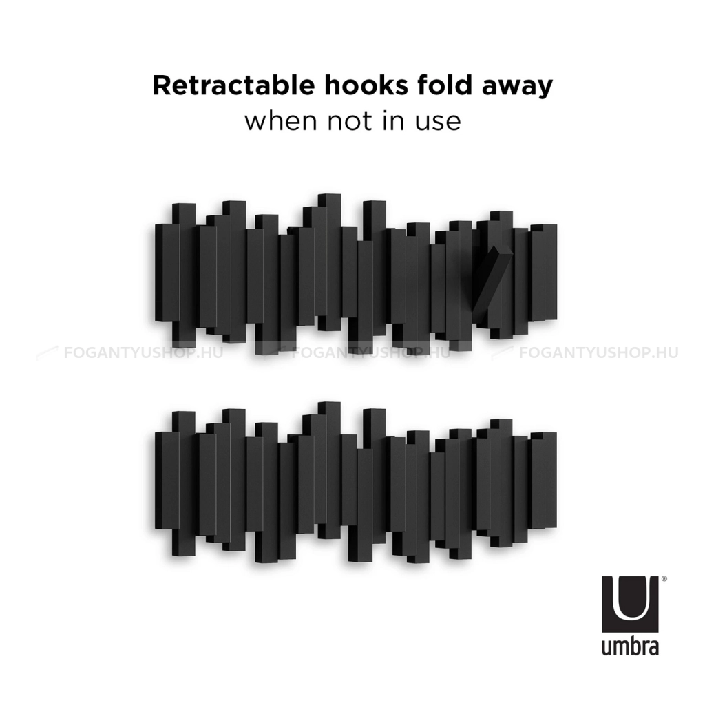UMBRA STICKS - Fogas 5 lehajtható akasztóval - Műanyag - Fekete