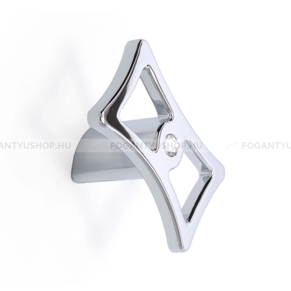 RUJZ DESIGN Bútorgomb - 589.01 kristály Swarovski kristály - 1 furatos - Fényes króm Cr, Átlátszó kristály  - Zamak fém ötvözet, Swarovski kristály - Fém gombfogantyú, bútorgomb (szögletes, kerek)