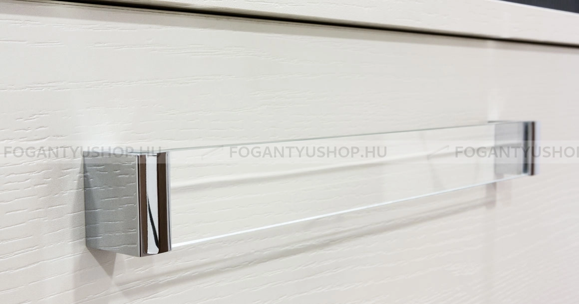 VIEFE Fogantyú GLASS HANDLE - Fényes króm - Átlátszó üveg - Edzett üveggel kombinált fém bútorfogantyú
