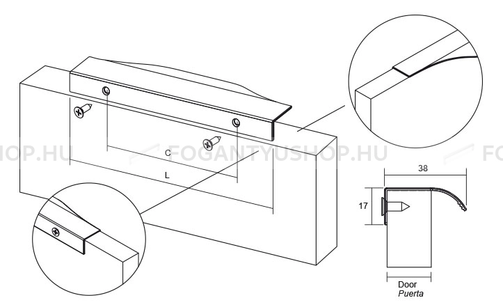 VIEFE Fogantyú NOMA - 19mm ajtóhoz - Ezüst inox (szálcsiszolt) - Bútorajtó élére ültethető fém fogantyú