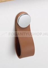 VIEFE Bútor fogantyú FLEXA KNOB - 1 furatos - Fényes króm - Világosbarna bőr - Zamak fém ötvözet - Bőr