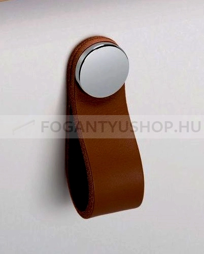 VIEFE Bútorfogantyú - FLEXA KNOB - Barna bőr + polírozott króm P3601 - Zamak fém ötvözet, Bőr - Bőrrel kombinált fém bútorfogantyú