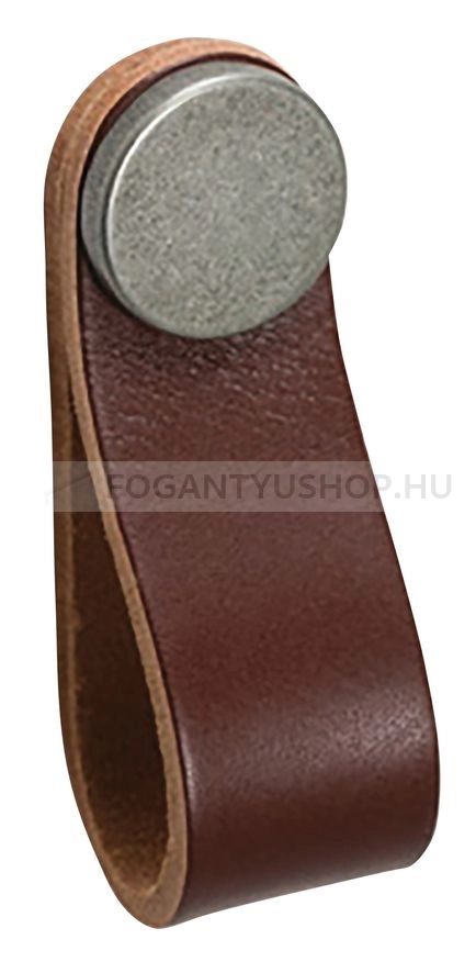 VIEFE Bútorfogantyú - FLEXA KNOB - Barna bőr + ónszürke P3610 - Zamak fém ötvözet, Bőr - Bőrrel kombinált fém bútorfogantyú
