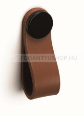 VIEFE Bútor fogantyú Bútor fogantyú FLEXA KNOB - 1 furatos - Festett fekete - Barna bőr - Bőrrel kombinált fém bútorfogan - 1 furatos
