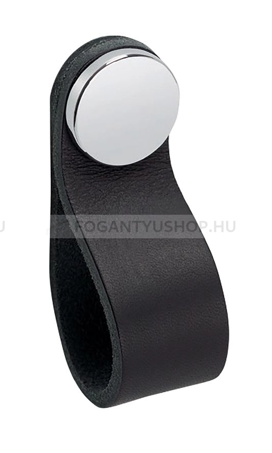 VIEFE Bútorfogantyú - FLEXA KNOB P9901 - Fekete bőr + polírozott króm P9901 - Zamak fém ötvözet, Bőr - Bőrrel kombinált fém bútorfogantyú