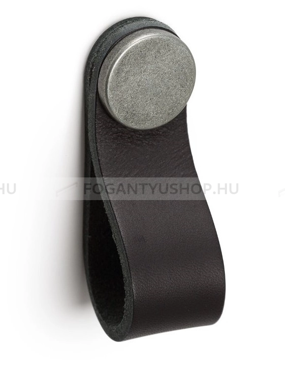 VIEFE Fogantyú - FLEXA KNOB - Fekete bőr + ónszürke P9910 - Zamak fém ötvözet, Bőr - Bőrrel kombinált fém bútorfogantyú