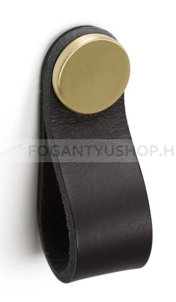 VIEFE Bútor fogantyú - FLEXA KNOB I. - Fekete bőr + csiszolt sárgaréz P9927 - Zamak fém ötvözet, Bőr - Bőrrel kombinált fém bútorfogantyú