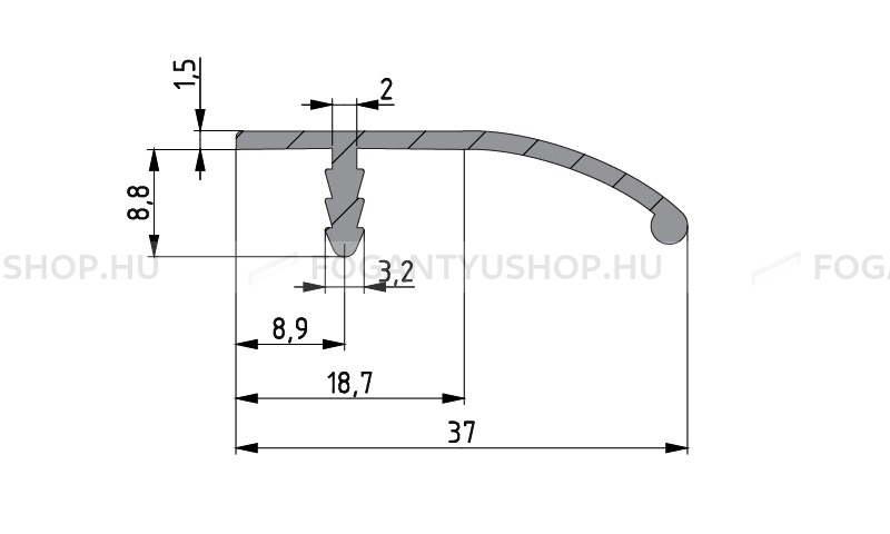 RUJZ DESIGN Fogantyú - 325.37 - Alumínium - Darabolható fém bútorfogantyú (fogantyú profil)