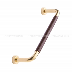 FURNIPART Bútor fogantyú LOUNGE - 160 mm - Fényes arany - Barna bőr - Inox / Rozsdamentes acél - Bőr