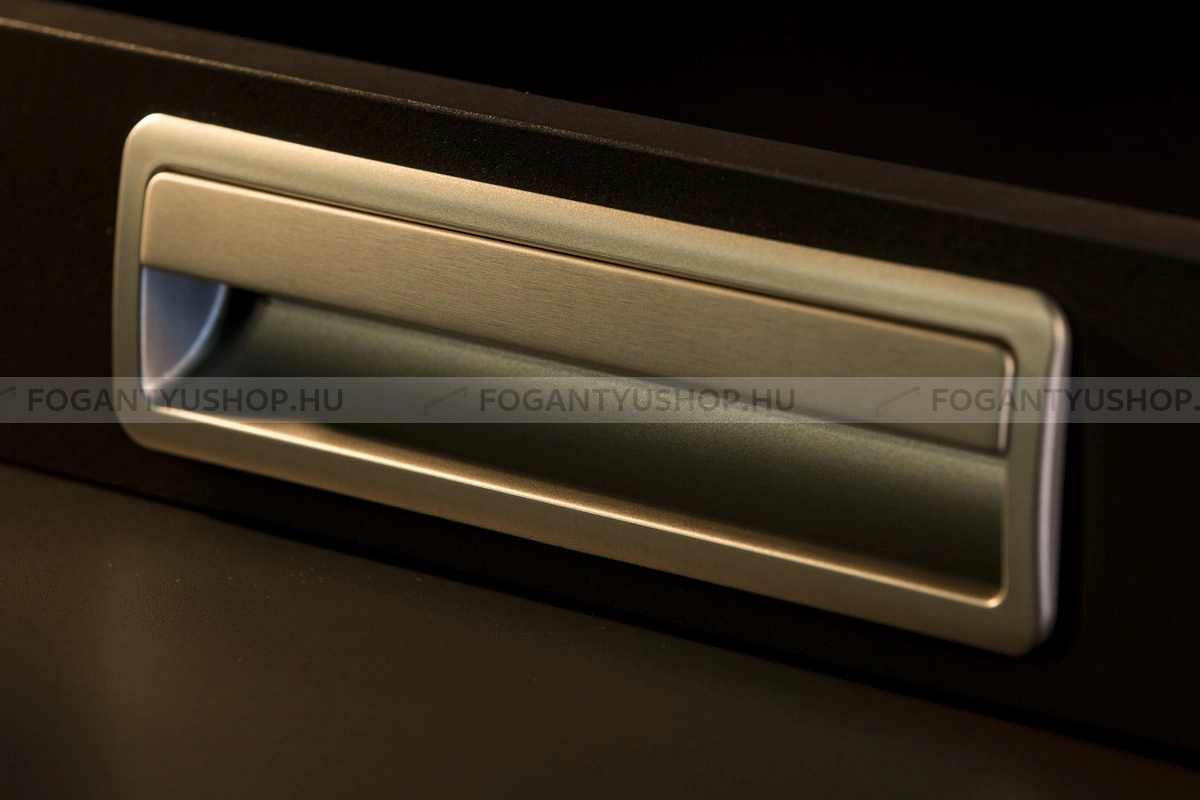 RUJZ DESIGN Bútor fogantyú - 160 u7.180 40 - furattáv 160 mm - Szálcsiszolt nikkel NisatE, Ezüst inox (szálcsiszolt) SNiL - Zamak fém ötvözet, Műanyag - Bútorajtó felületébe marható, süllyeszthető fém fogantyú