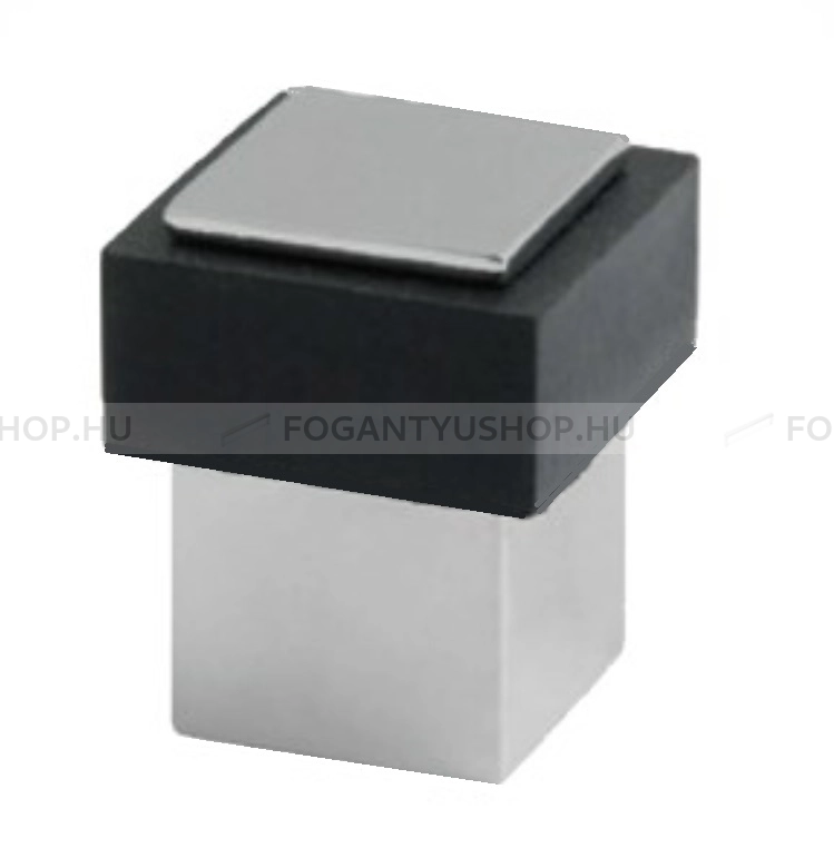 MAESTRO Ajtóütköző - Padlóra szerelhető, szögletes, kicsi, 2,6x3,2cm - Krómozott fém, fekete gumi