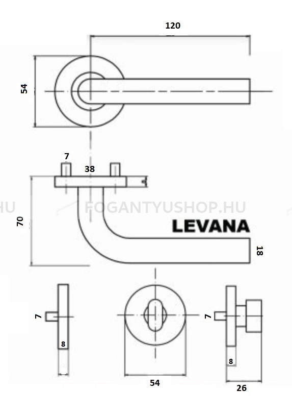 BUSSARE LEVANA - Beltéri ajtókilincs (körrozettás) - Rozsdamentes acél - Szálcsiszolt
