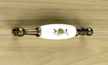 GRIMME Bútor fogantyú - 96 mm - FG08890236.02 - Fehér - Antikolt bronz - Zamak fém ötvözet - Porcelán