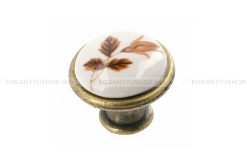 GTV Gombfogantyú - J4 virág - Antik sárgaréz 04 - Barna virág - Porcelán - Porcelán, porcelánnal kombinált antikolt fém gombfogantyú