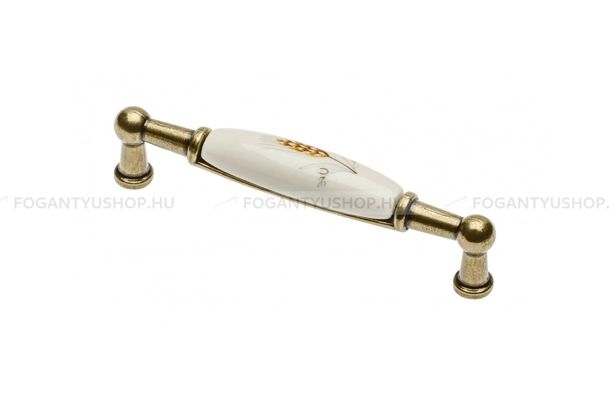 GTV Bútorfogantyú - 728B búzakalász furattáv 96 Búzakalász furattáv 96 Búzakalász - furattáv 96 mm - Antik bronz - Búzakalász - Alumínium - Porcelánnal kombinált antikolt fém bútorfogantyú