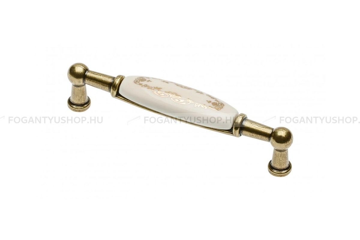 GTV Fogantyú - 728B mintás furattáv 96 mintás furattáv 96 mintás - furattáv 96 mm - Antik bronz - Arany mintás - Alumínium - Porcelánnal kombinált antikolt fém bútorfogantyú
