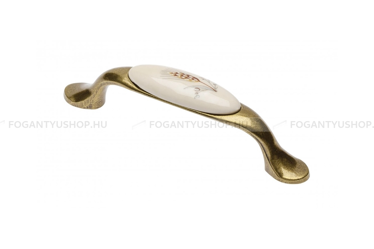 GTV Bútorfogantyú - 728P búzakalász - furattáv 96 mm - Antik bronz - Búzakalász - Alumínium - Porcelánnal kombinált antikolt fém bútorfogantyú