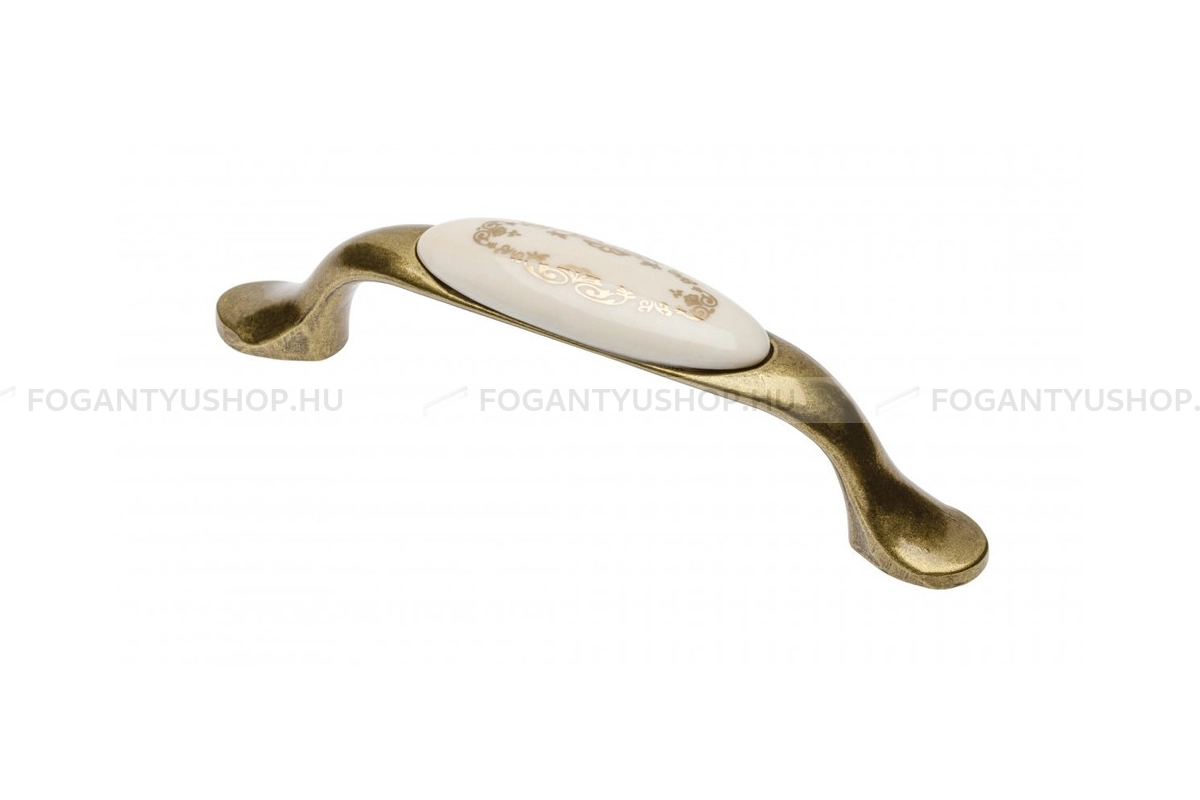 GTV Bútorfogantyú - 728P mintás - furattáv 96 mm - Antik bronz - Arany mintás - Alumínium - Porcelánnal kombinált antikolt fém bútorfogantyú