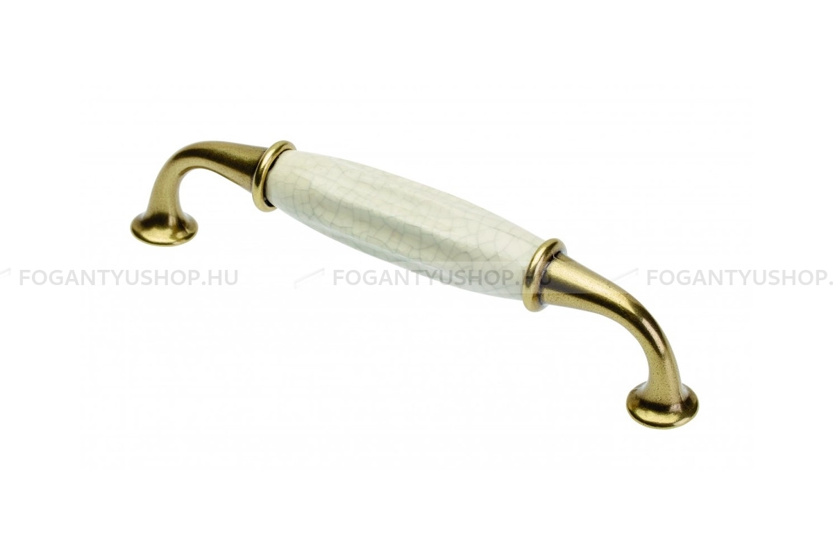 GTV Bútorfogantyú - ALATRI - furattáv 128 mm - Repesztett minta antik bronz - Acél fém, Porcelán - Porcelánnal kombinált antikolt fém bútorfogantyú