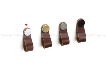 VIEFE Bútorgomb - Viefe FLEXA bőr-fém bőr + - Barna bőr + polírozott króm P3601 - Bőr - Fém gombfogantyú, bútorgomb (szögletes, kerek)