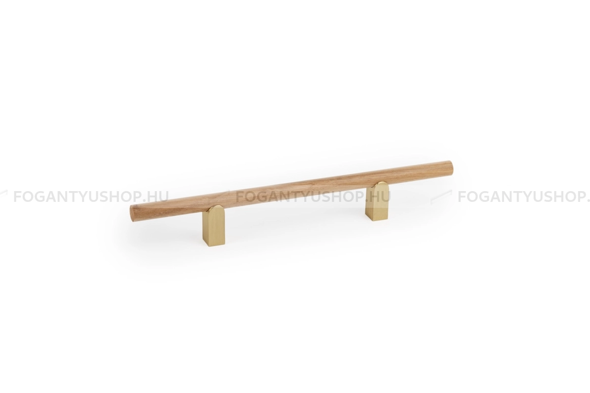 VIEFE Bútor fogantyú - KUMO WOOD - furattáv 128 mm - Szálcsiszolt sárgaréz - tölgy N62016 - Alumínium, Fa - Fával kombinált fém bútorfogantyú