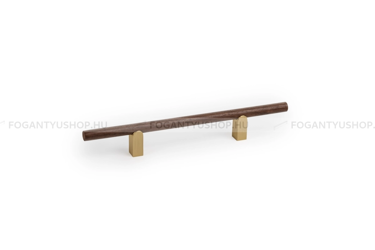 VIEFE Bútor fogantyú - KUMO WOOD - furattáv 128 mm - Szálcsiszolt sárgaréz - dió N62017 - Alumínium, Fa - Fával kombinált fém bútorfogantyú
