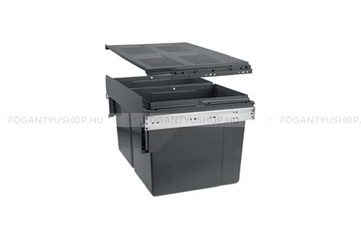 GTV Hulladékgyűjtő Practi Eco 600, szelektív, frontkihúzású, golyós csúszóval, 2x27L - Szürke - Beépíthető szelektív kuka, hulladéktároló