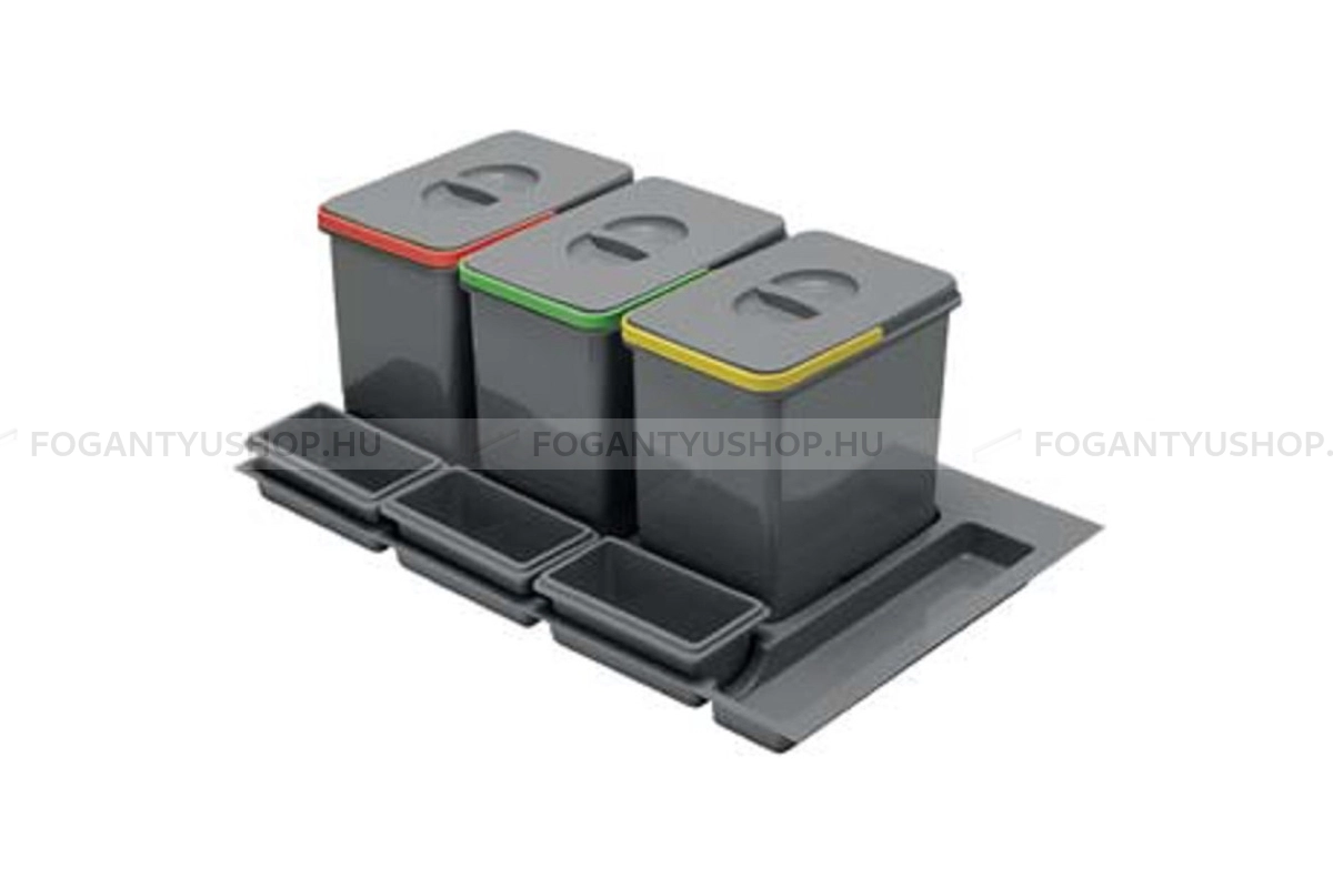 GTV Hulladékgyűjtő Multino 800, szelektív, utólag behelyezhető, 3*15 L edénnyel, fedéllel, tárolókkal - Szürke - Beépíthető szelektív kuka, hulladéktároló
