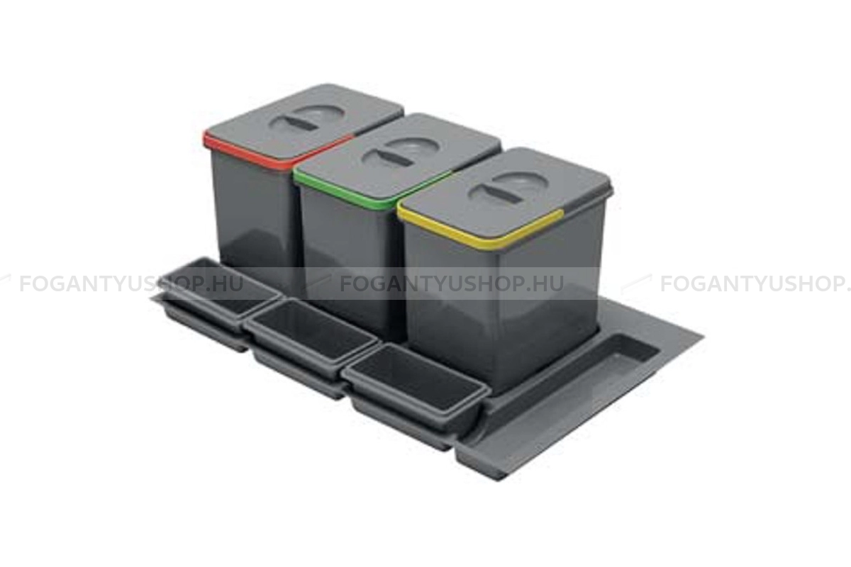 GTV Hulladékgyűjtő Multino 900, szelektív, utólag behelyezhető, 3*15 L edénnyel, fedéllel, tárolókkal - Szürke - Beépíthető szelektív kuka, hulladéktároló