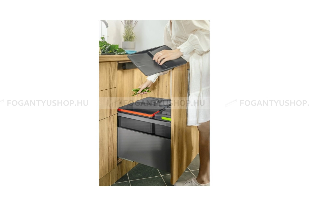 GTV Hulladékgyűjtő AxiSpace 600mm, mozgatórendszer nélkül, 1x15L, 3x7L edényekkel, tálcával, fedelekkel - Szürke - Beépíthető szelektív kuka, hulladéktároló