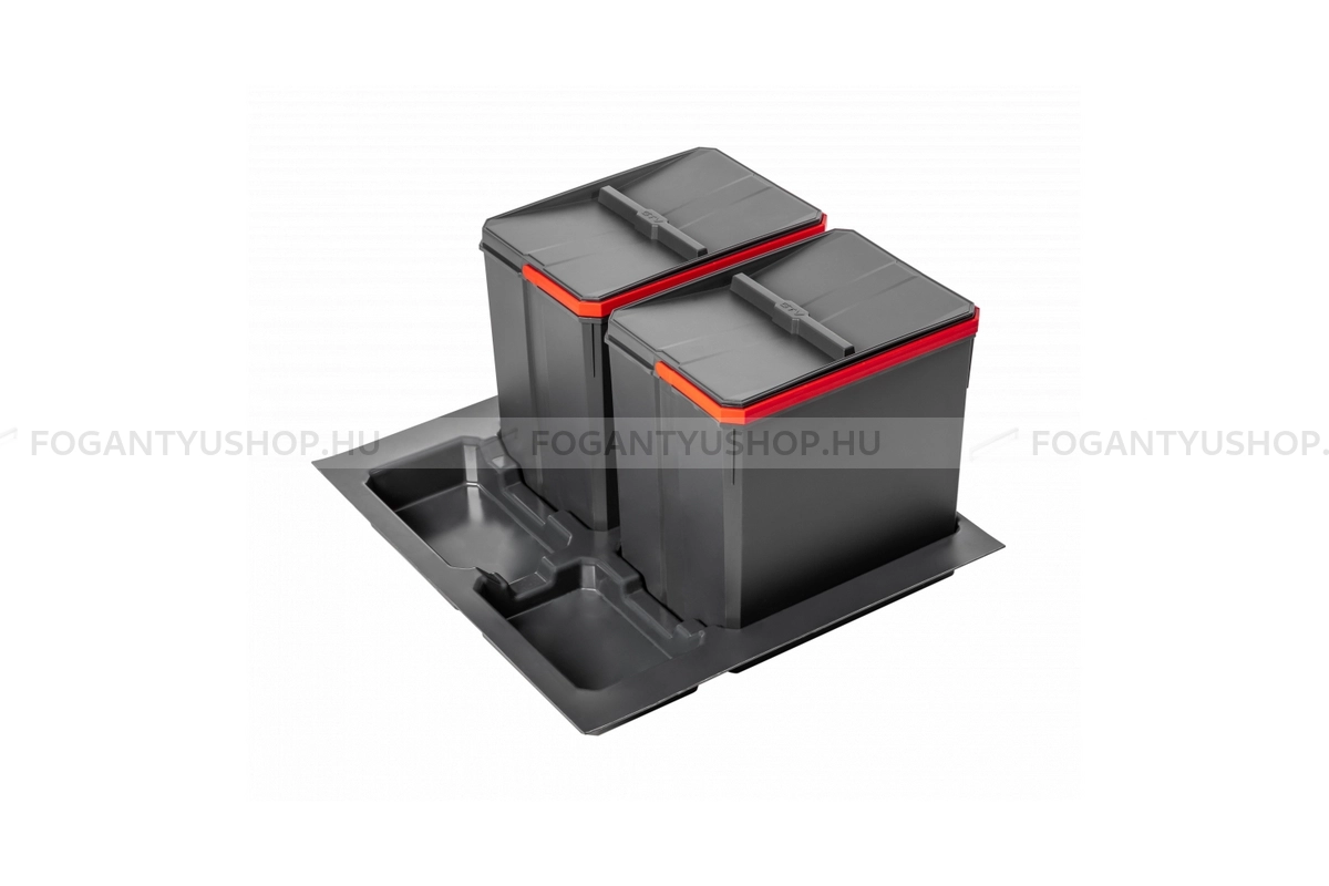 GTV Hulladékgyűjtő AxiSpace 600mm, mozgatórendszer nélkül, 2x15L, edényekkel, tálcával, fedelekkel - Szürke - Beépíthető szelektív kuka, hulladéktároló