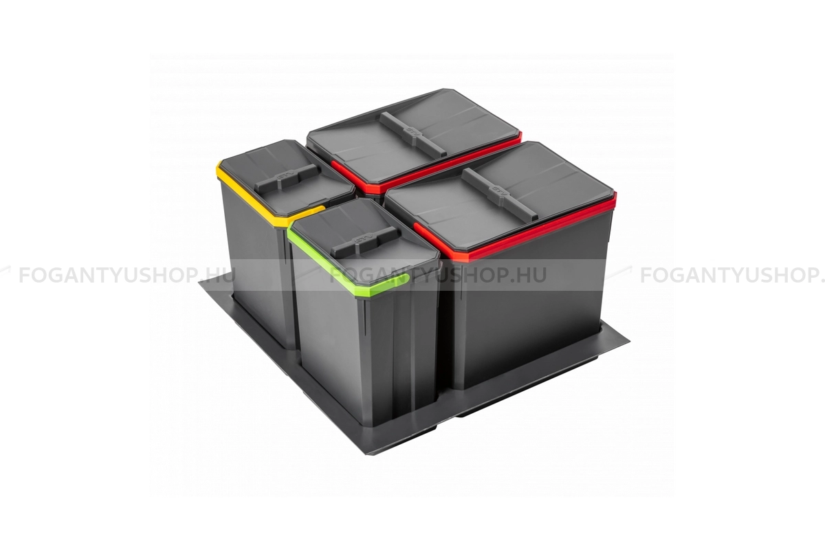 GTV Hulladékgyűjtő AxiSpace 600mm, mozgatórendszer nélkül, 2x15L, 2x7L edényekkel, tálcával, fedelekkel - Szürke - Beépíthető szelektív kuka, hulladéktároló