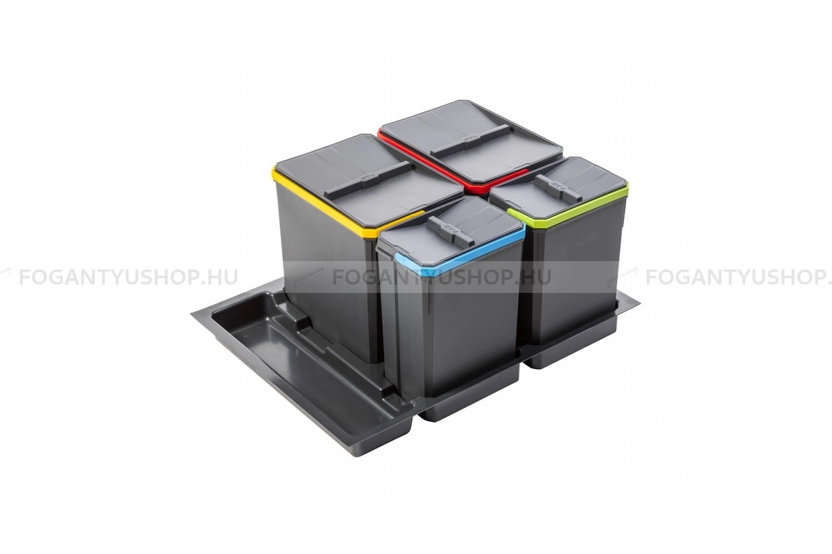 GTV Hulladékgyűjtő AxiSpace 700mm, mozgatórendszer nélkül, 2x15L, 2x7L edényekkel, tálcával, fedelekkel - Szürke - Beépíthető szelektív kuka, hulladéktároló