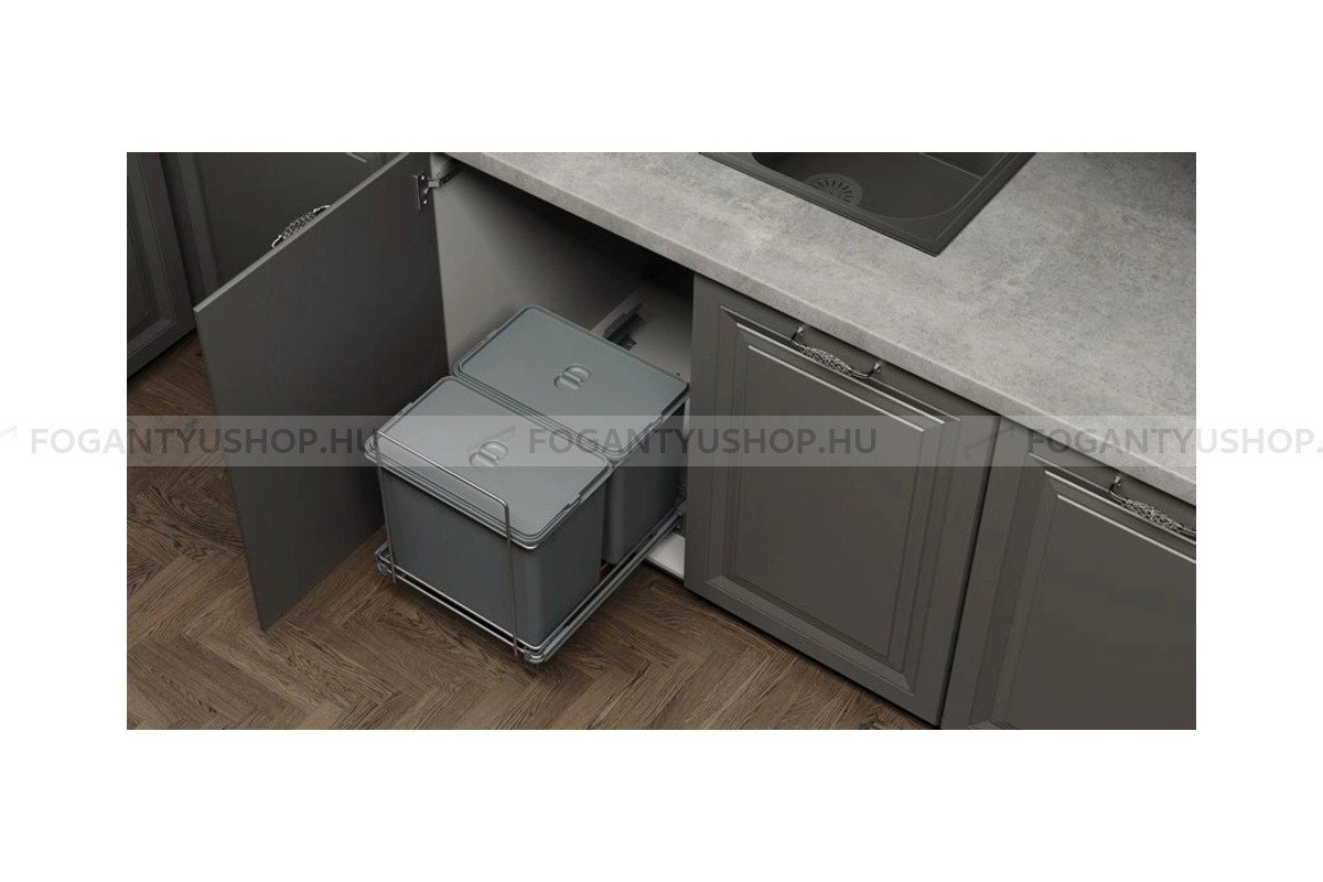 ELLETIPI Hulladékgyüjtő, ECOFIL, szelektív szürke, 2*18L - Szürke - Beépíthető szelektív kuka, hulladéktároló