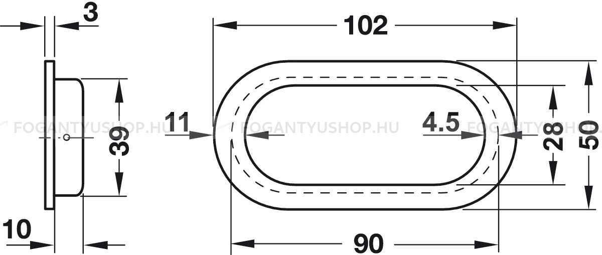 HAFELE Fogantyú - 155.01 - Ezüst inox (szálcsiszolt) - Tolóajtó bemarható fogantyú (tolóajtókagyló)