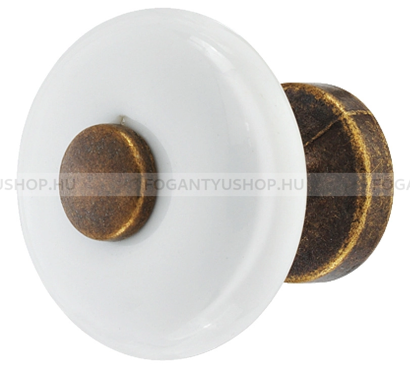HAFELE Gomb fogantyú - 130.51 - 1 furatos - Fehér belo, Sötét antik barna  - Zink fém ötvözet, Porcelán - Porcelán, porcelánnal kombinált antikolt fém gombfogantyú