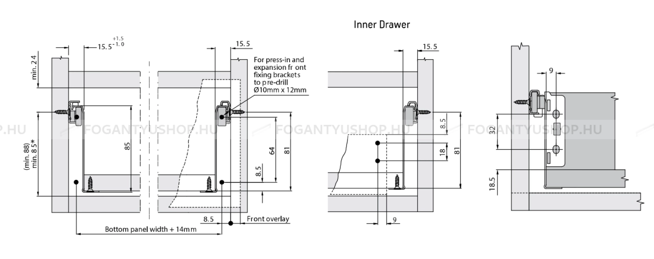 HARN---IMPAZ---Femoldalas-fiok-reszleges-kihuzasu-85x350mm-(402035)---Feher-porfestett-acel