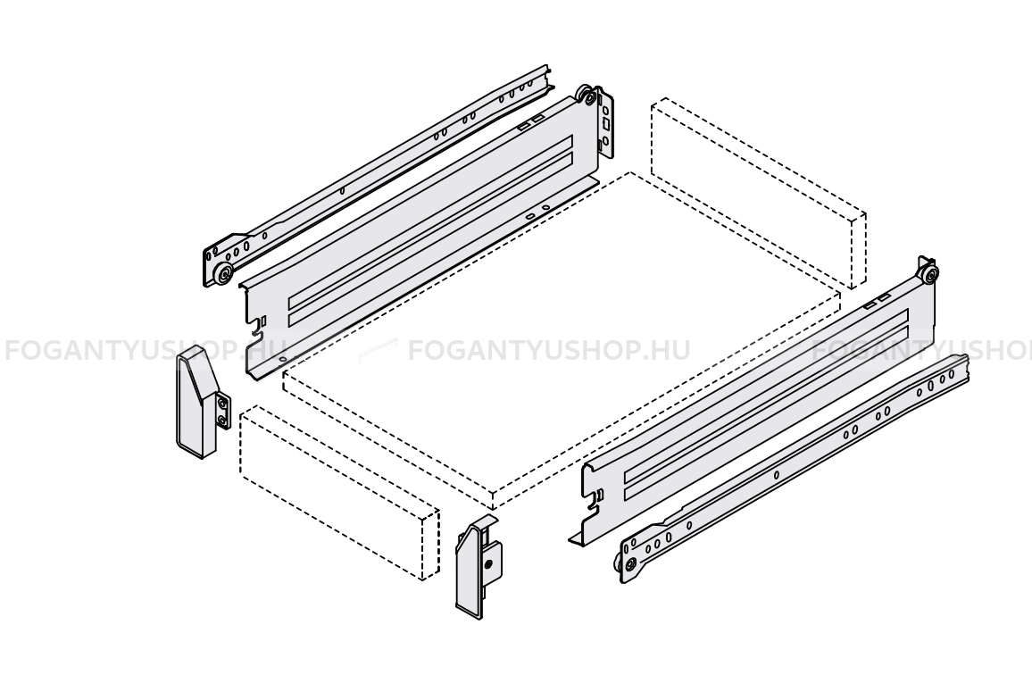 HARN IMPAZ - Fémoldalas belső fiók, részleges kihúzású 117x400mm (432040I) - Fehér porfestett acél