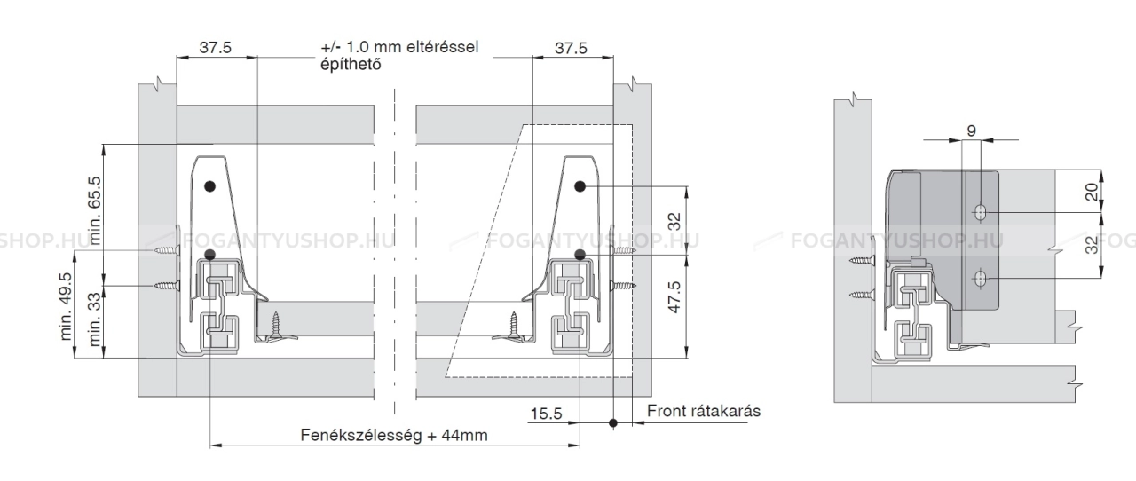 HARN RITMA CUBE S - Duplafalú fémoldalas fiók 83x350mm, max. 35kg - Fehér porfestett acél