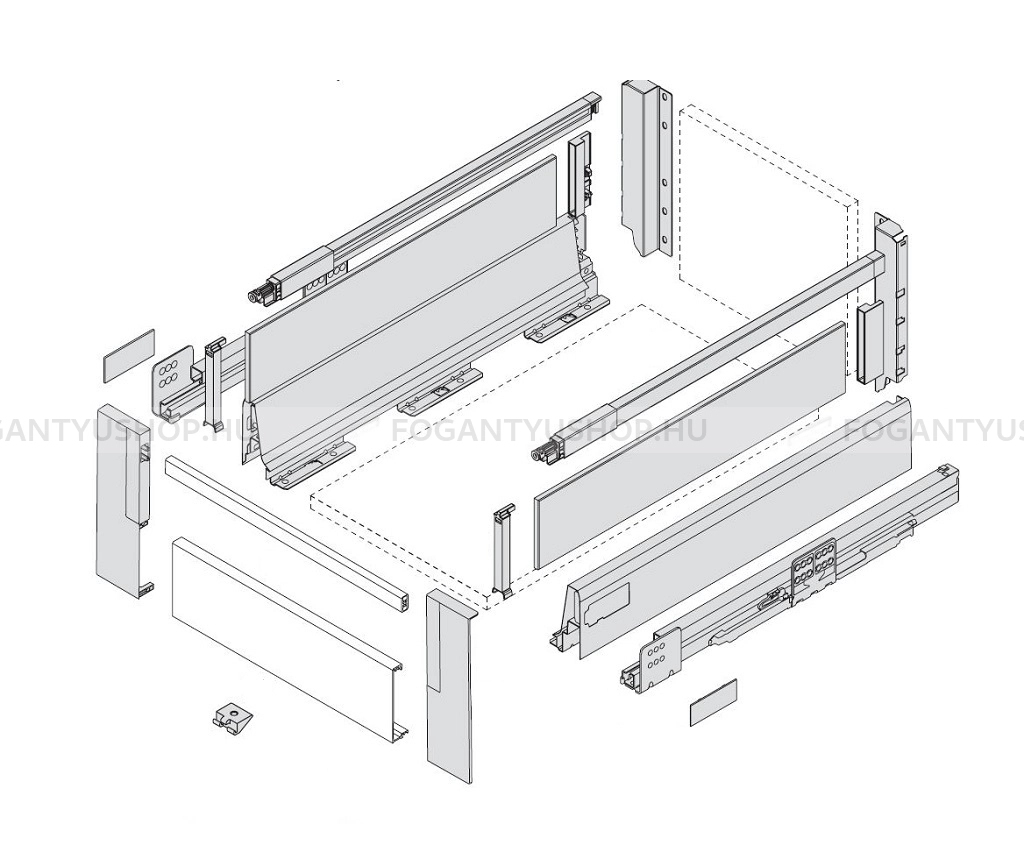HARN RITMA CUBE HSE - Duplafalú fémoldalas belső fiók szögletes, magasított oldalakkal, 83x550mm, max. 60 - Fehér porfestett acél