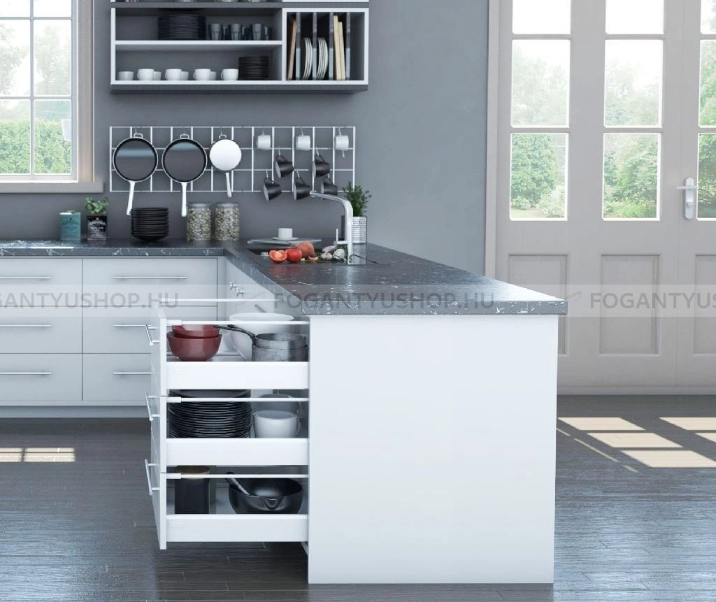 HARN RITMA CUBE H - Duplafalú fémoldalas fiók magasított, kerek oldalkorláttal 83x500mm, max. 60kg - Fehér porfestett acél