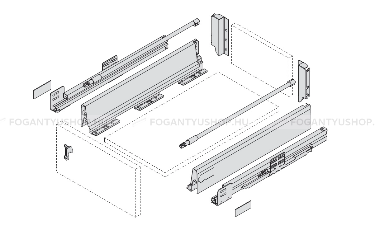 HARN RITMA CUBE M - Duplafalú fémoldalas fiók kerek oldalkorláttal 83x450mm, max. 35kg - Metálszürke porfestett acél