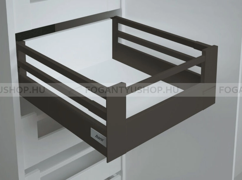 HARN RITMA CUBE H - Duplafalú fémoldalas belső fiók, dupla szögletes oldalkorláttal 83x450mm, max. 35kg - Ólomszürke porfestett acél