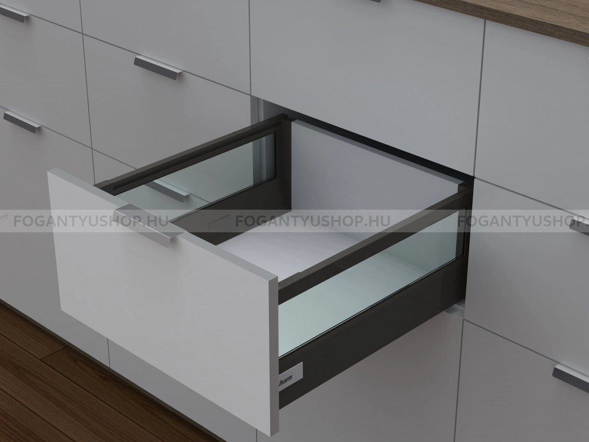 HARN RITMA CUBE H - Duplafalú fémoldalas fiók magasított, szögletes oldalkorláttal 83x500mm, max. 60kg - Ólomszürke porfestett acél