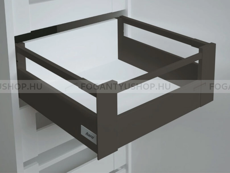 HARN RITMA CUBE H - Duplafalú fémoldalas belső fiók magasított, szögletes korláttal 115x350mm, max.35kg - Ólomszürke porfestett acél