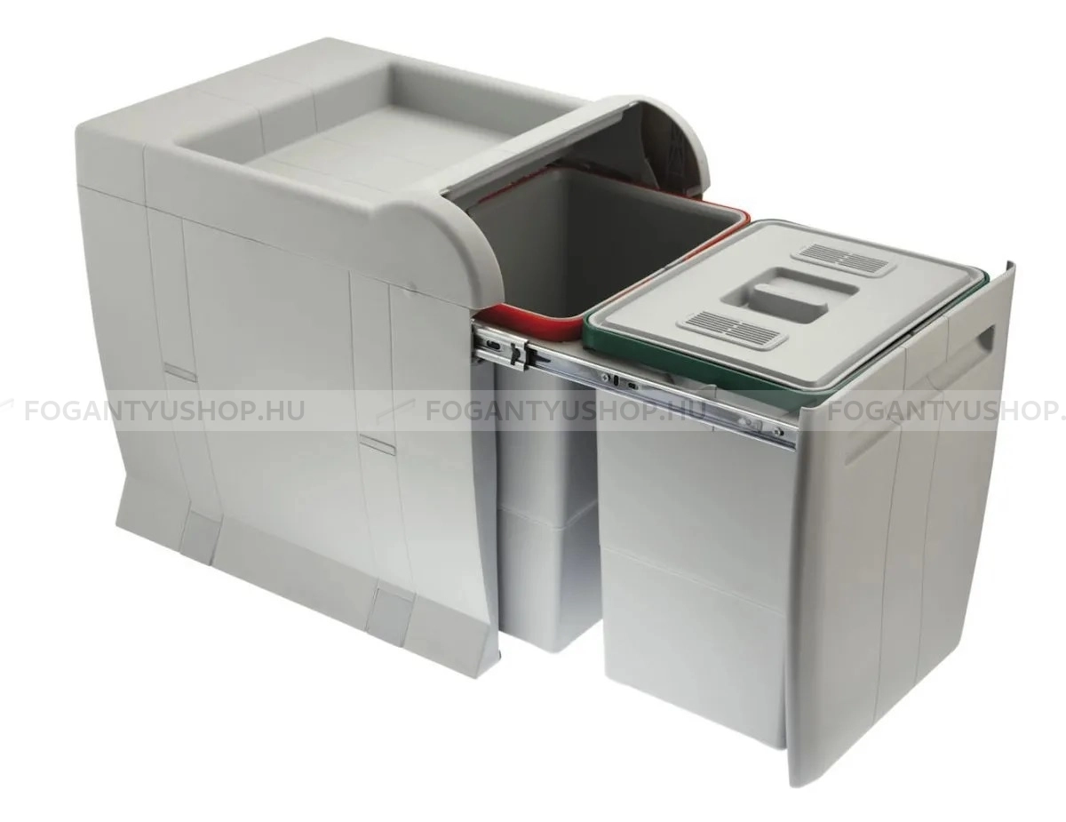 ELLETIPI CITY BOX - Kihúzható szelektív kuka, hulladéktároló - 2 rekeszes, 2x18 liter - Szürke műanyag, fém