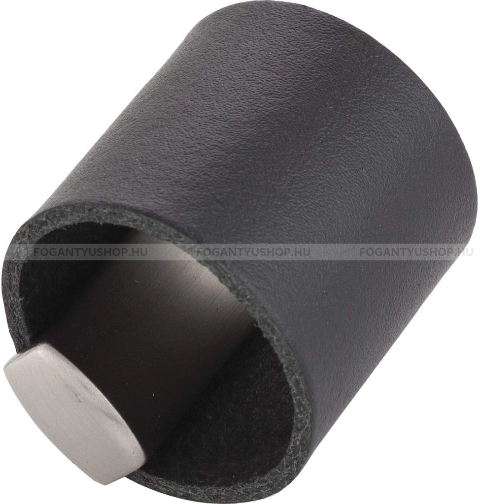 FURNIPART Bútorfogantyú - DRUM 32 - Szálcsiszolt - fekete 102/66 - Zamak fém ötvözet, Bőr - Bőrrel kombinált fém bútorfogantyú